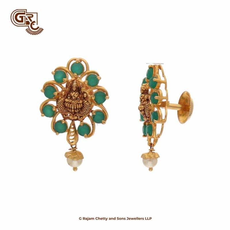 Antique Lakshmi Green Stone Drops Earring