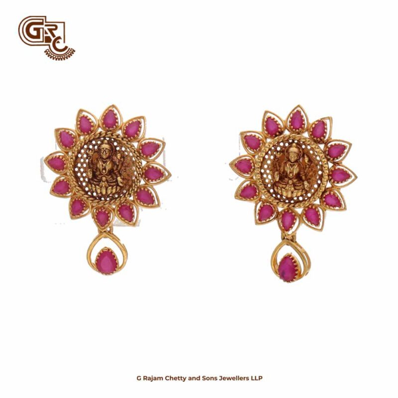 Antique Ruby Stone Lakshmi Kamalam Drop Earring