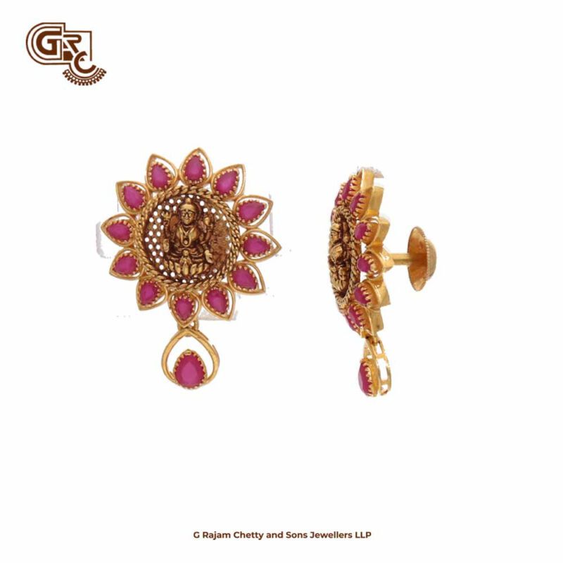 Antique Ruby Stone Lakshmi Kamalam Drop Earring