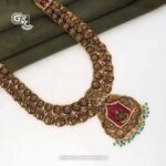 Antique Lakshmi Peacock Floral Green Beads Traditional Haram