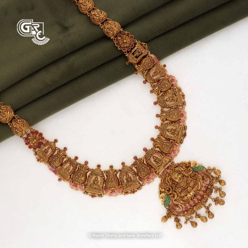 Antique Lakshmi Floral Gold Beads Traditional Necklace