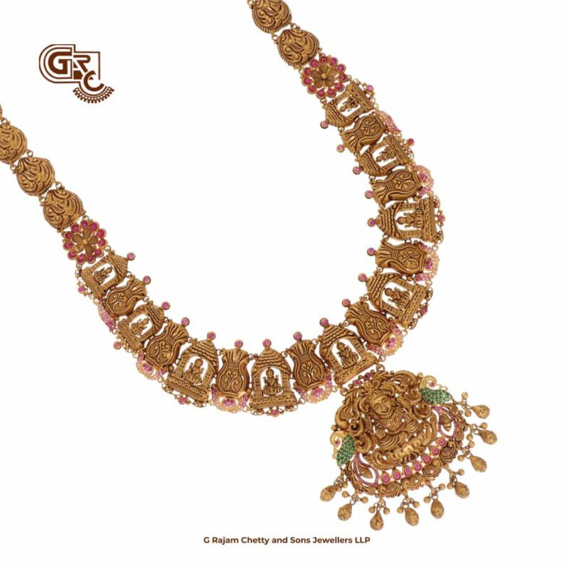 Antique Lakshmi Floral Gold Beads Traditional Necklace