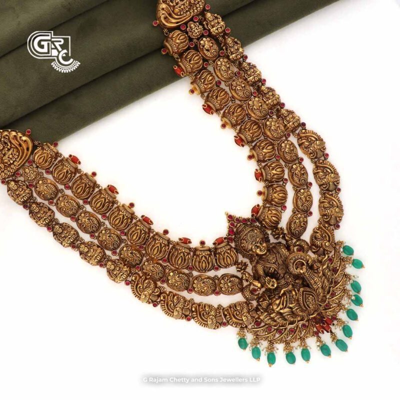 Antique Lakshmi Floral Green Beads Luxury Haram