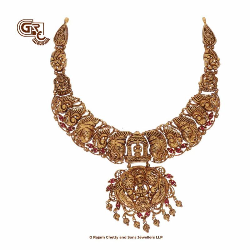 Antique Lakshmi Floral Gold Beads Necklace