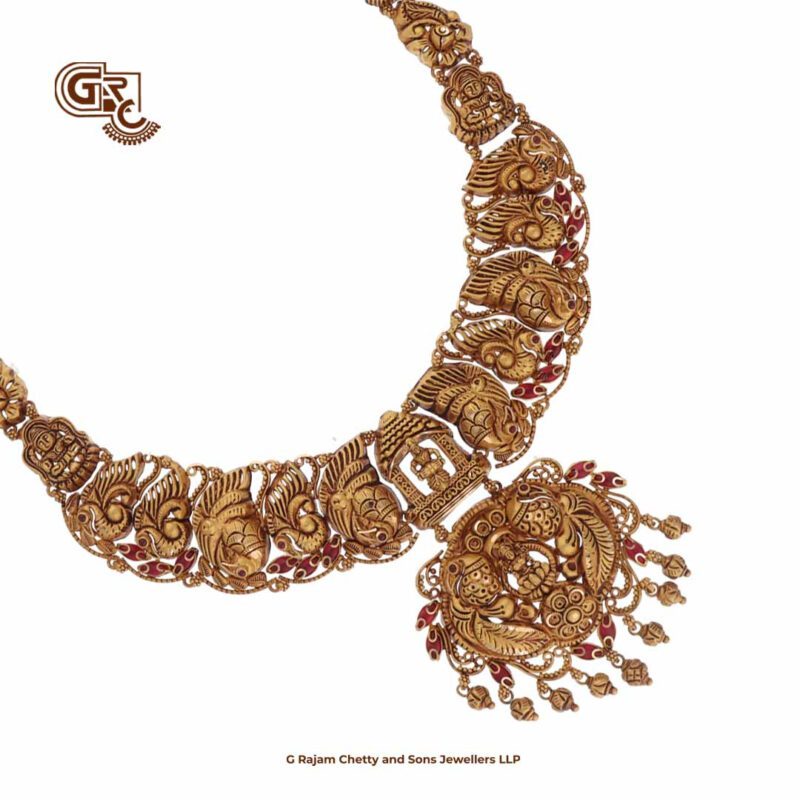 Antique Lakshmi Floral Gold Beads Necklace