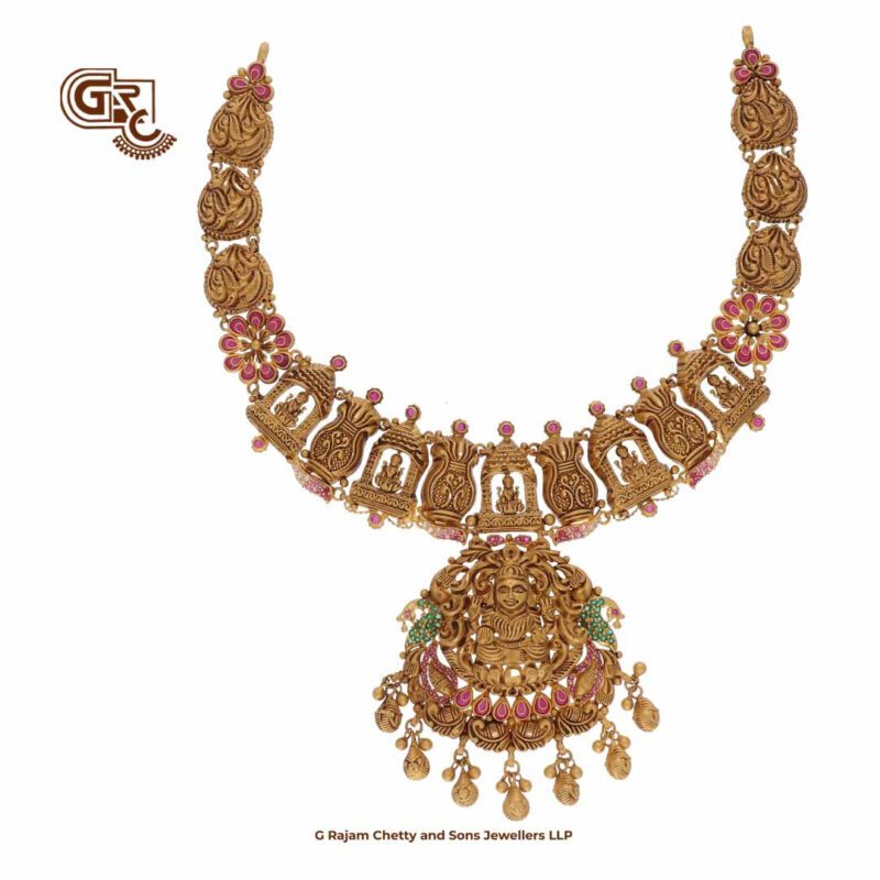 Antique Lakshmi Floral Gold Beads Traditional Necklace