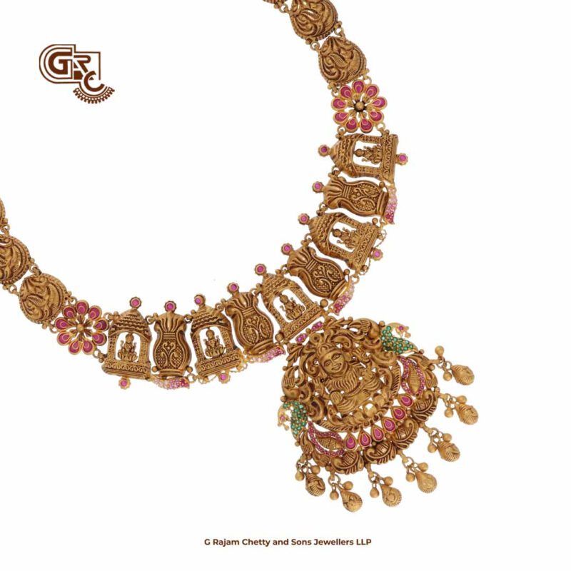 Antique Lakshmi Floral Gold Beads Traditional Necklace