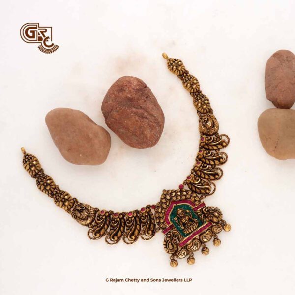 Dark Antique Lakshmi Floral Gold Beads Necklace