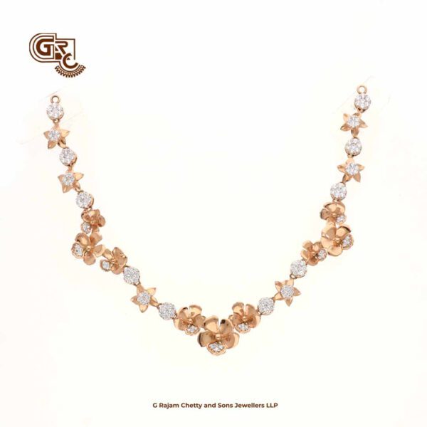 Floral Glittering Stone Fancy 18K Necklace With Earring