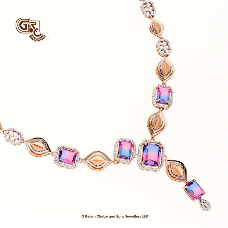 Glitter Colour Stone Fancy 18K Necklace With Earring