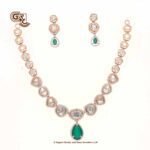 Glitter Stone Green Pentant Fancy 18K Necklace With Earring