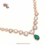 Glitter Stone Green Pentant Fancy 18K Necklace With Earring