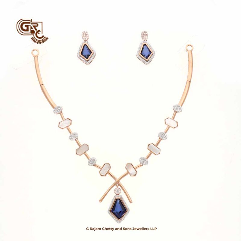 Glitter Elegant Blue Pentant Fancy 18K Necklace With Earring