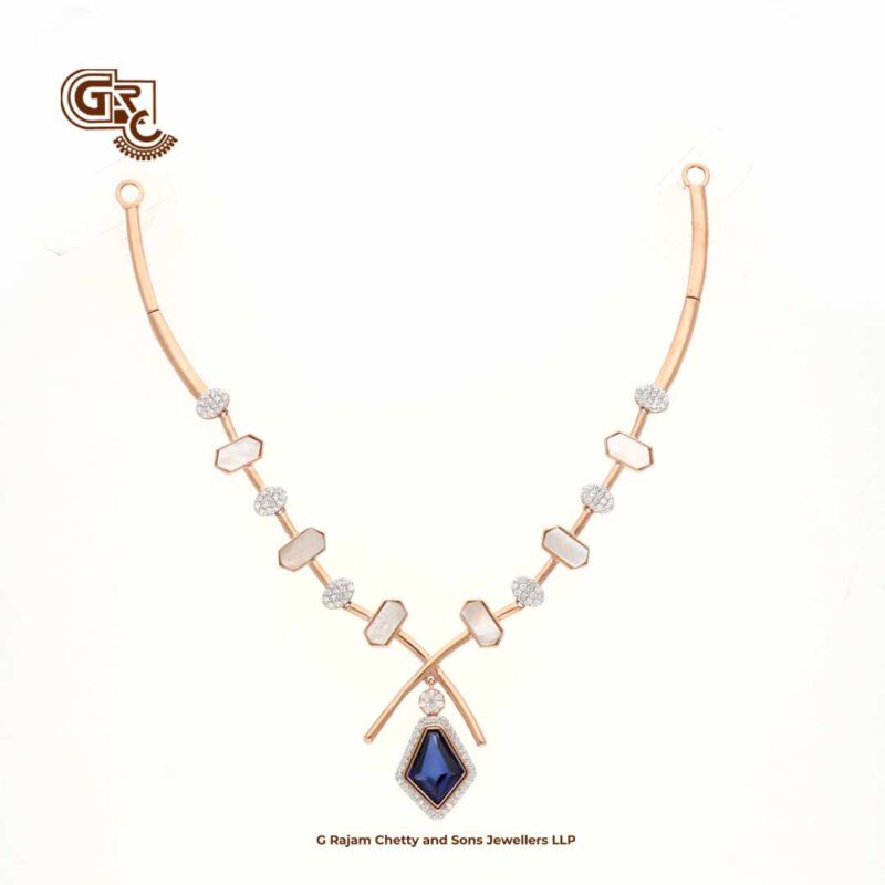 Glitter Elegant Blue Pentant Fancy 18K Necklace With Earring