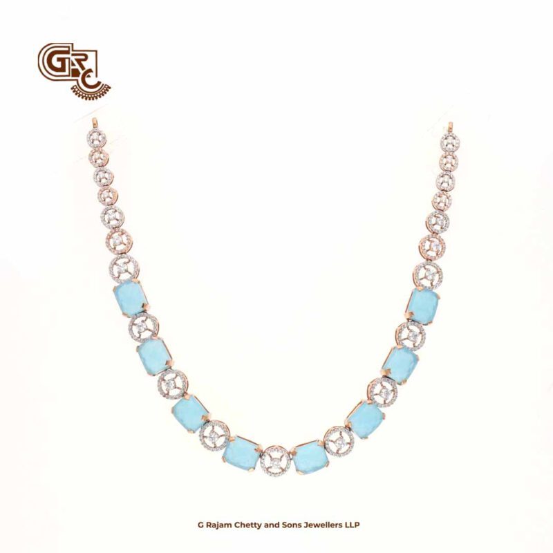 Fancy Blue Stone 18K Necklace With Earring