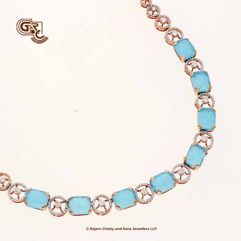 Fancy Blue Stone 18K Necklace With Earring