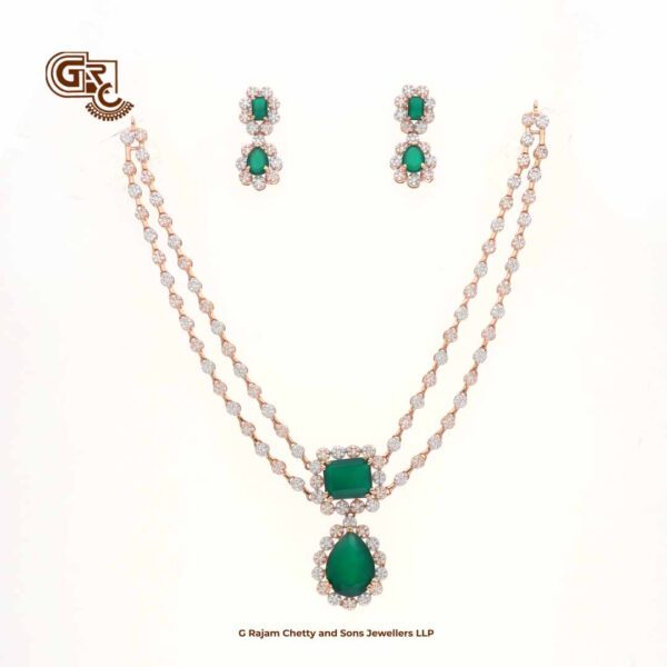 Glitter Stone Green Pentant 2Layer 18K Necklace With Earring