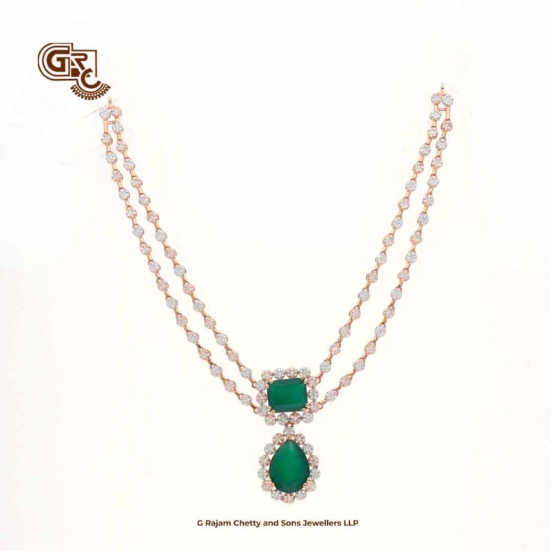 Glitter Stone Green Pentant 2Layer 18K Necklace With Earring