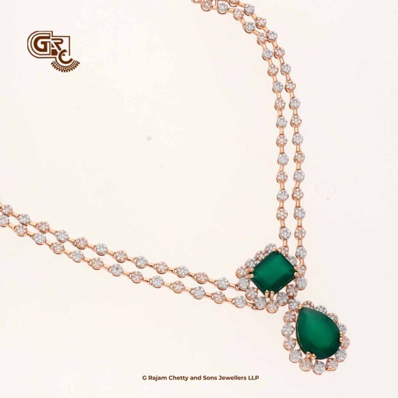 Glitter Stone Green Pentant 2Layer 18K Necklace With Earring