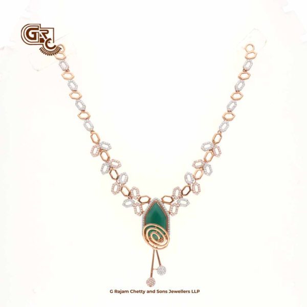 Glitter Stone Green Pendant Fancy 18K Necklace With Earring