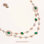 Glitter Stone Green 2Layer Fancy 18K Necklace With Earring