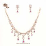 Glitter Stone Pink Pentant Luxury 18K Necklace With Earring