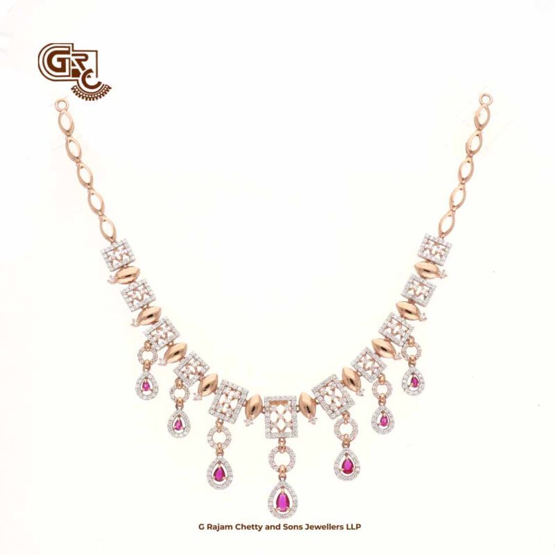 Glitter Stone Pink Pentant Luxury 18K Necklace With Earring