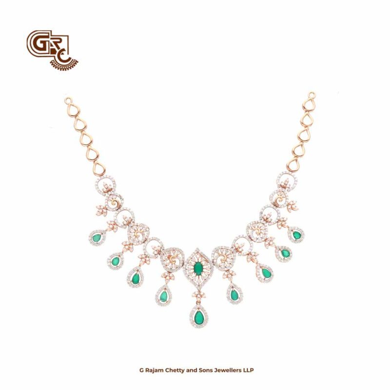 Glitter Stone GreenPentant Elegant 18K Necklace With Earring