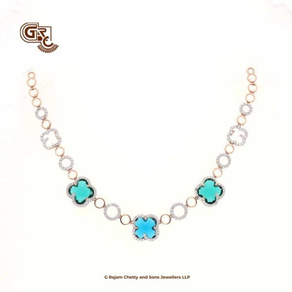 Glitter Stone Blue Elegant 18K Necklace With Earring