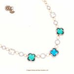 Glitter Stone Blue Elegant 18K Necklace With Earring