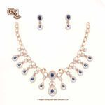 Glitter Stone Blue Pentant Luxury 18K Necklace With Earring