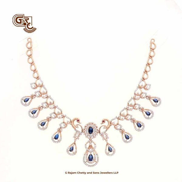 Glitter Stone Blue Pentant Luxury 18K Necklace With Earring