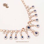 Glitter Stone Blue Pentant Luxury 18K Necklace With Earring