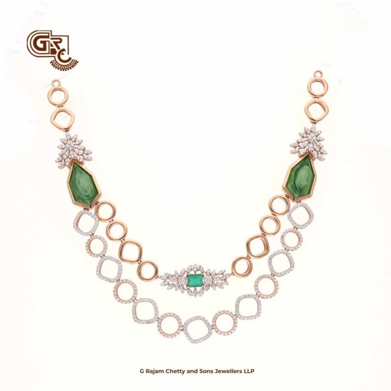 Elegant Green Stone 2Layer Luxury 18K Necklace With Earring