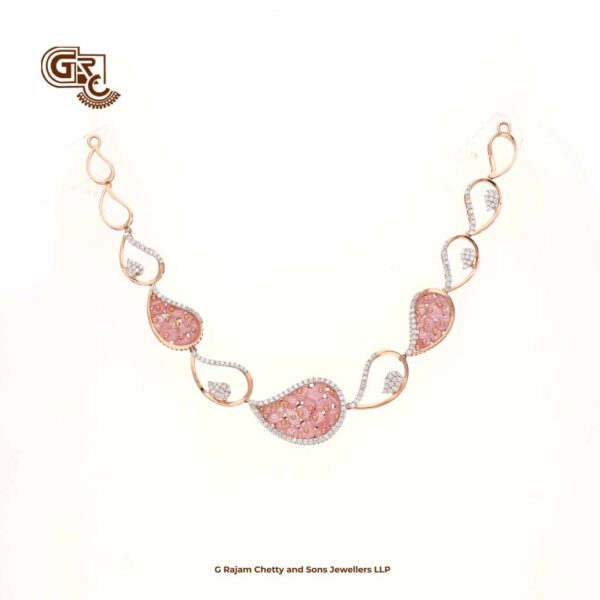 Glitter Stone Pink Manga Luxury 18K Necklace With Earring