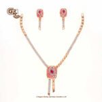 Glitter Stone Pink Fancy 18K Necklace With Earring