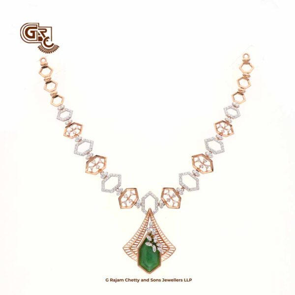 Glitter Stone Green Pentant Luxury 18K Necklace With Earring