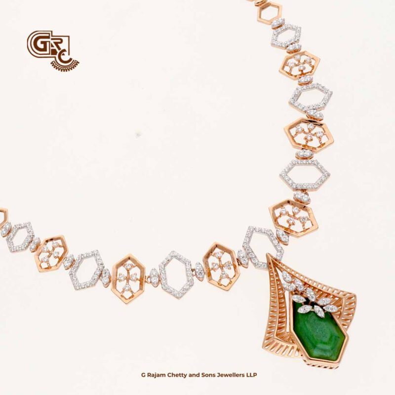 Glitter Stone Green Pentant Luxury 18K Necklace With Earring