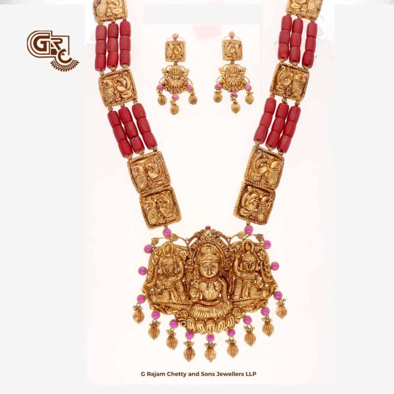 Antique Lakshmi & Red Corel Traditional Haram