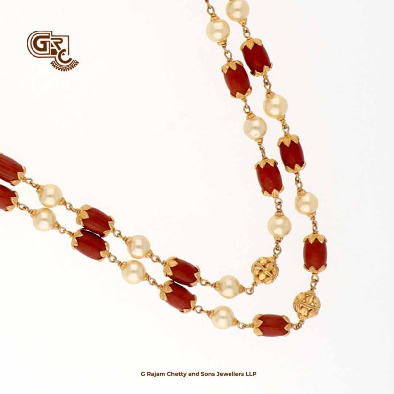 Red Coral & Pearl 2 Layer Traditional Haram with Earring