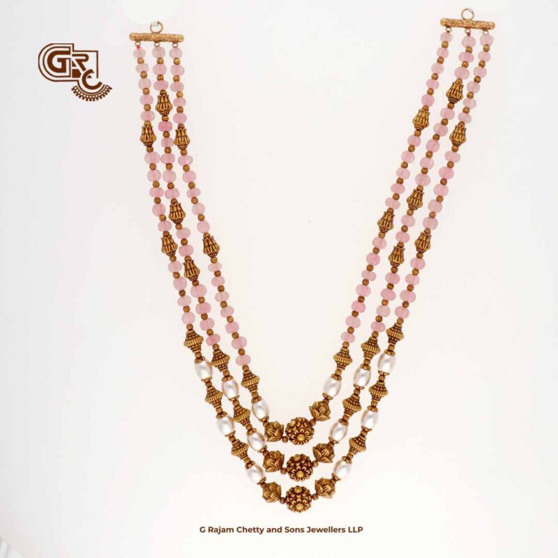 3Layer Pink Beeds Antique Pearl Traditional Haram