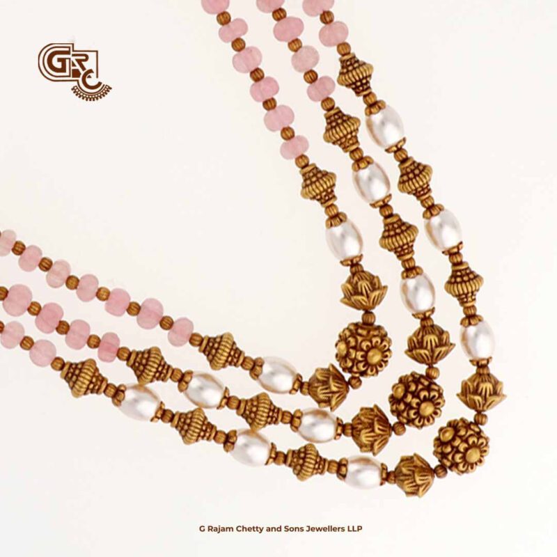 3Layer Pink Beeds Antique Pearl Traditional Haram