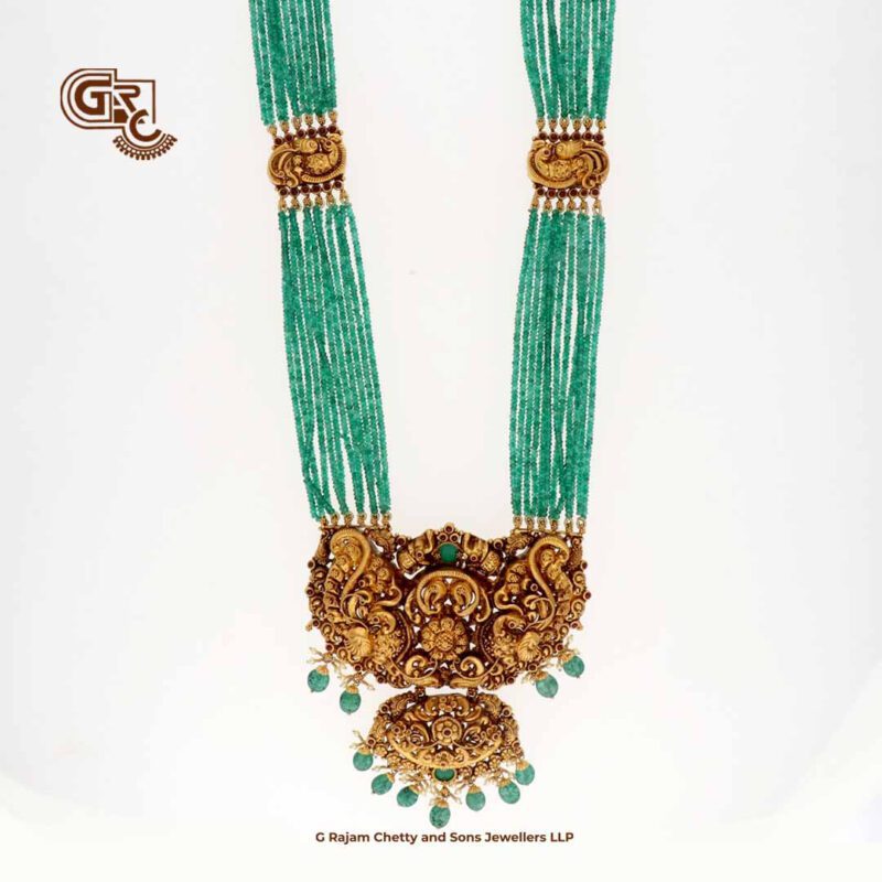 Antique Peacock Floral Green Beads Luxury Haram