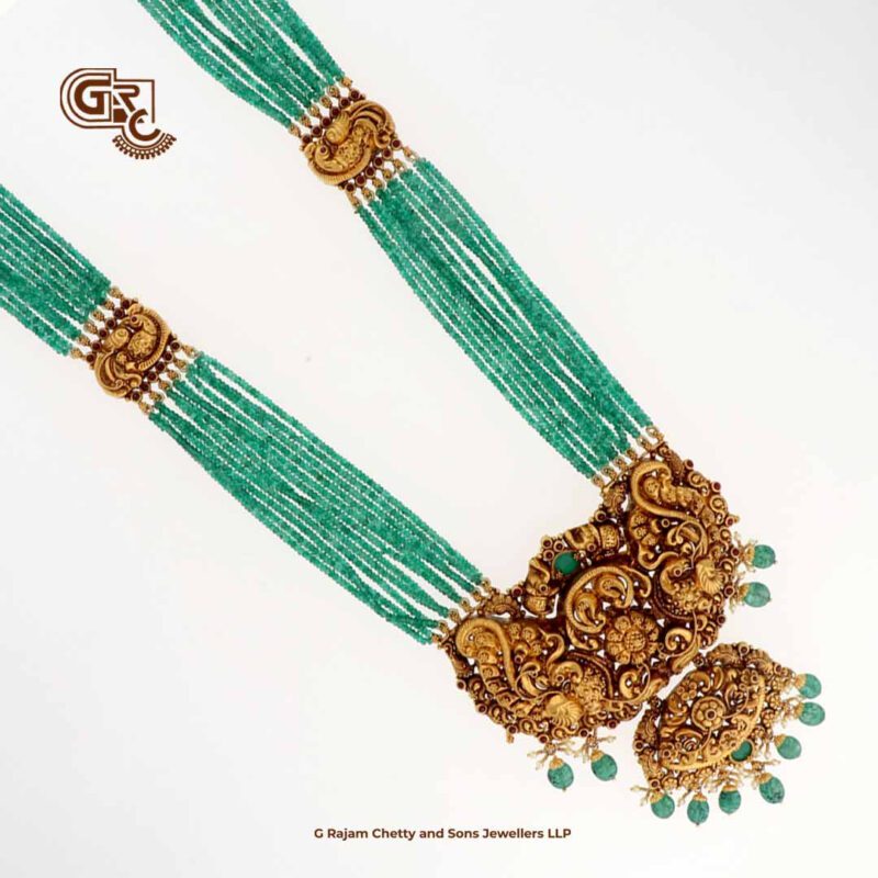 Antique Peacock Floral Green Beads Luxury Haram