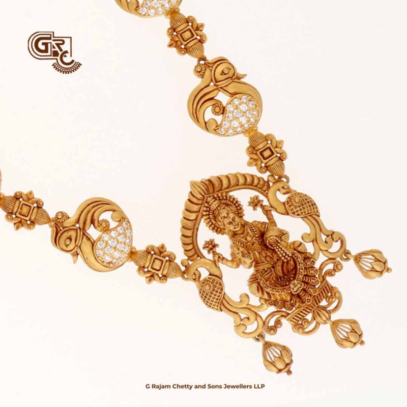 Antique Lakshmi Drops Gliter Stone Necklace with Chain