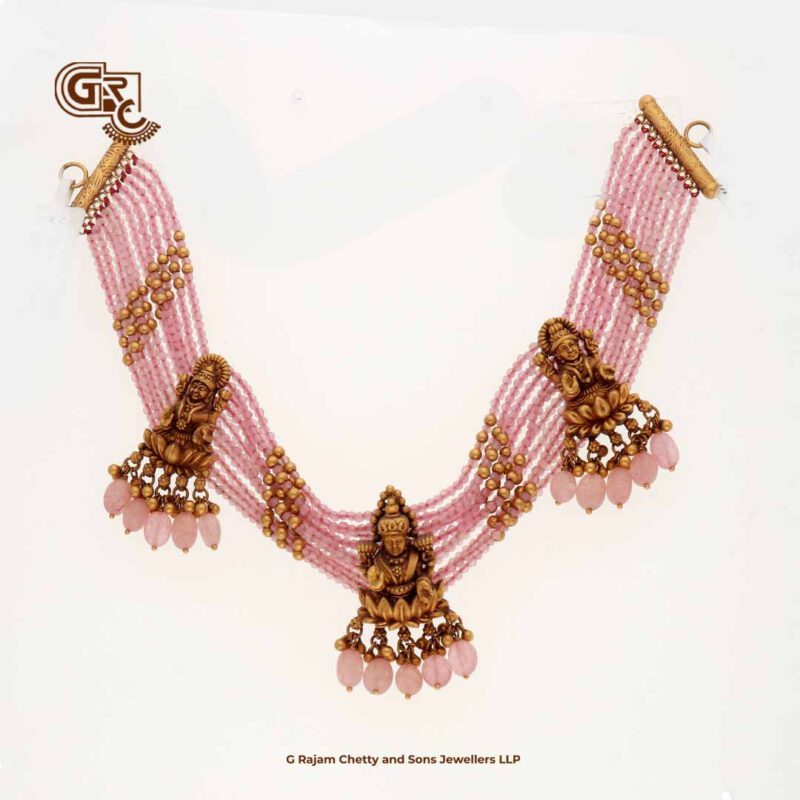 Pink Beads Antique Lakshmi Chocker Necklace