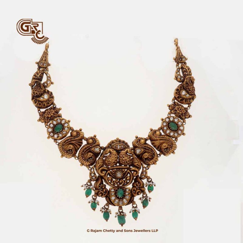 Antique Floral peacock Green Stone Traditional Necklace