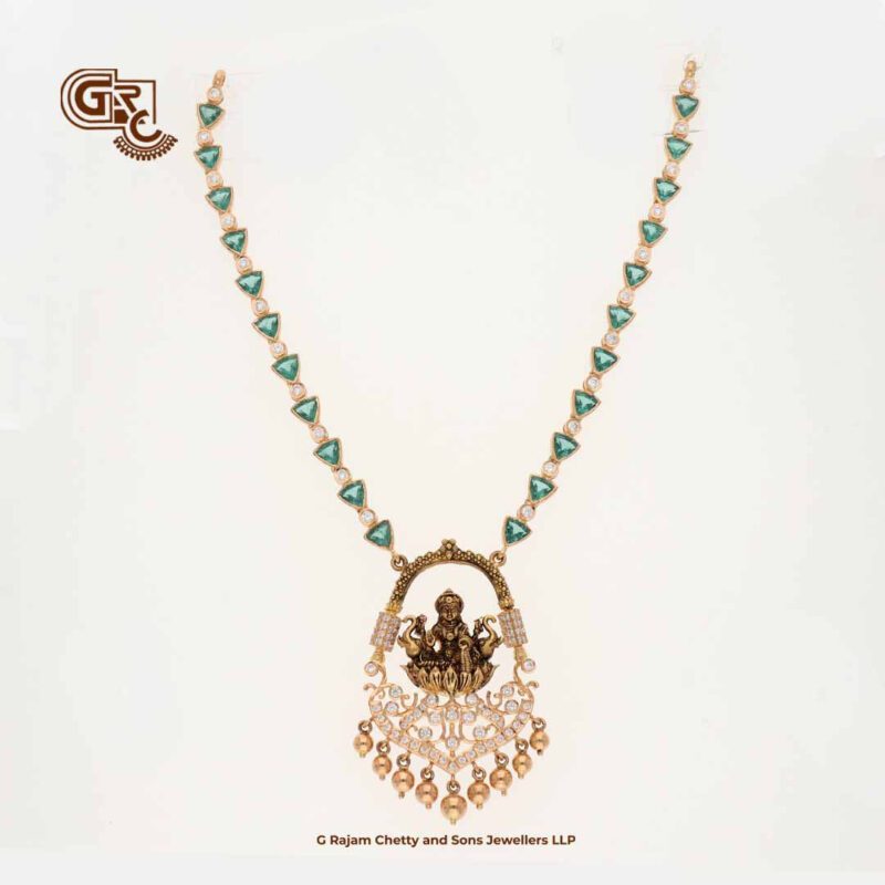 Antique Lakshmi Drops With Green Germs Stone Necklace