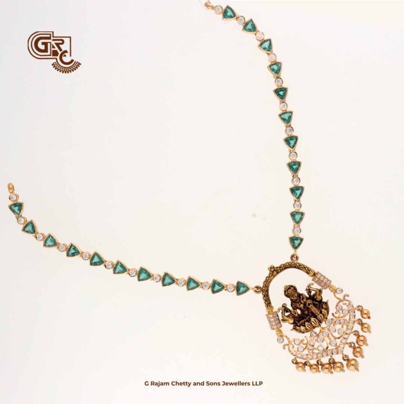 Antique Lakshmi Drops With Green Germs Stone Necklace