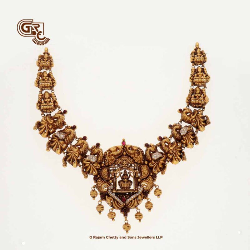 Antique Lakshmi Floral Gold Beads Traditional Necklace